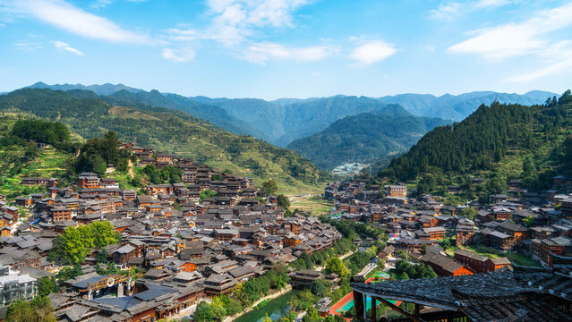 Panoramic View of a Mountainous Village