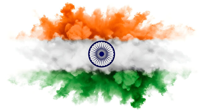 Indian Flag in Colorful Smoke Clouds For independence day india 2025