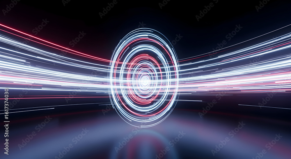 Poster futuristic light trails form abstract glowing circle pattern
