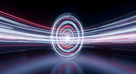 Futuristic light trails form abstract glowing circle pattern