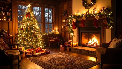 Classic Festive Christmas Flatlay with Soft Warm Lighting and Seasonal Decorations – Elegant Background for Marketing and Celebration Themes

