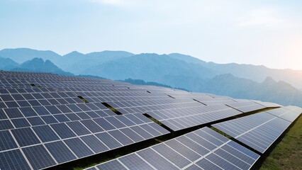 Solar Panel Farm in Mountainous Landscape