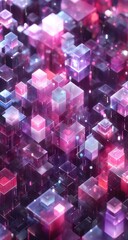 Abstract, glowing cubes in vibrant pinks and purples