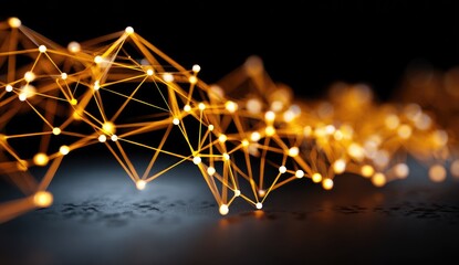 Abstract network of glowing points and lines on dark surface