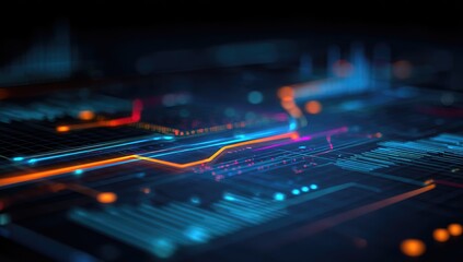 Abstract circuit board glowing with vibrant colors