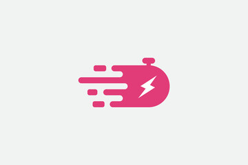 A fast time logo featuring a stopwatch, representing a speed concept for quick delivery, express, and urgent services. This vector line icon illustrates deadlines and delays