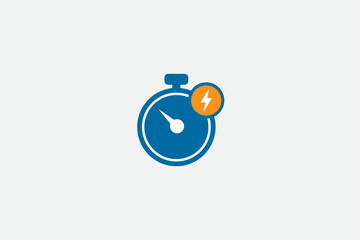 A fast time logo featuring a stopwatch, representing a speed concept for quick delivery, express, and urgent services. This vector line icon illustrates deadlines and delays