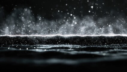 Abstract dark scene with glowing line and particles