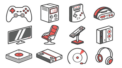 Gaming Console Icon Set – Vector Icons for Video Game Controllers and Gaming Devices