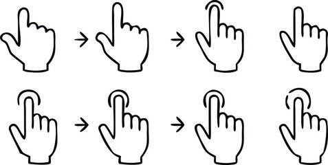 Gesture & Interaction Line Icon Set – Vector Minimalist Line Icons Depicting Hand Gestures, Touch, and User Interactions