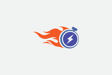 A fast time logo featuring a stopwatch, representing a speed concept for quick delivery, express, and urgent services. This vector line icon illustrates deadlines and delays