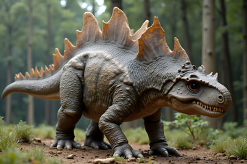 Walking Dinosaur in Forest Prehistoric Creature on the Ground