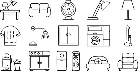 Home Essentials Line Icon Set – Minimalist Vector Line Icons for Everyday Household Items