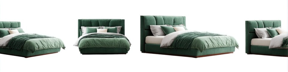 Emerald green upholstered bed