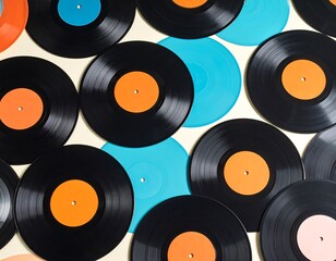 Colorful vinyl records on a light background