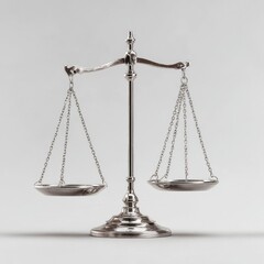 Silver scales of justice on plain background