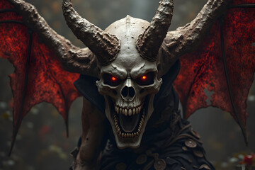 Winged Demon Creature with Horns and Glowing Red Eyes