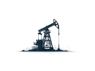 Dark silhouette of an oil pump jack on a white background
