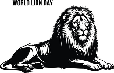 Vector art of a majestic lion portrait celebrates world lion day, highlighting the beauty and importance of this iconic african wildlife species 