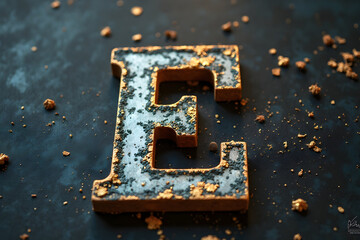 Letter E Decoration on Dark Background with Gold Accents
