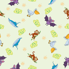 Cute wild animals seamless pattern for baby shower decor, nursery print, kindergarteen wallpaper, fabric, and textile. Vector illustration