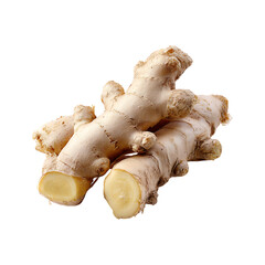Freshly cut ginger root with visible fibers and yellow flesh isolated on transparent background