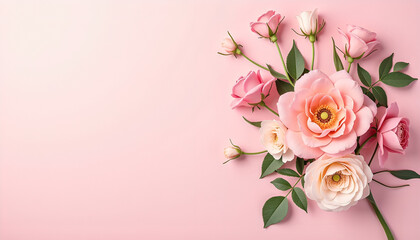 Fototapeta premium Pink and White Daisy Flowers with Petals on Soft Pink Background