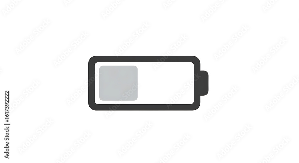 Poster a graphic illustration of a battery with a low charge on a white background in simple vector style