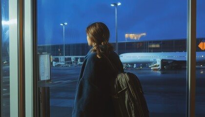 Facing a midlife crisis woman at airport gate personal reflection evening emotional viewpoint