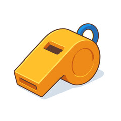 A bright orange whistle with a blue ring, isolated on white.