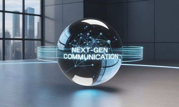 Next-Gen Communication Concept: Futuristic Sphere with Global Data Network in Modern High-Tech Environment