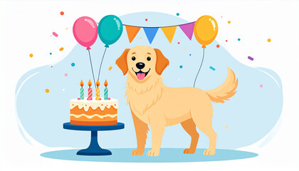 Naklejka premium dog with birthday cake