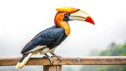 Fototapeta premium A striking yellow-billed toucan with a colorful beak perches on a branch in a lush tropical rainforest