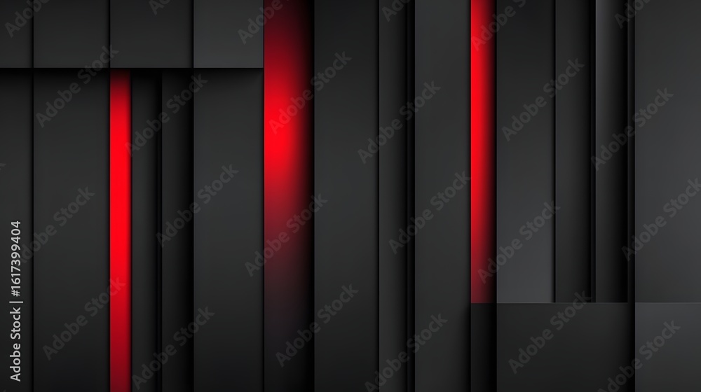 Poster abstract design with vertical lines and red accents.