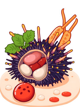 sea urchin sushi, purple, orange, food clip art preview