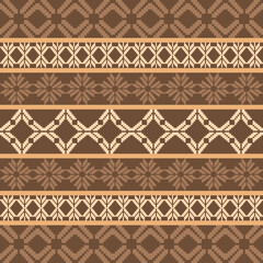 Brown Tone Traditional Embroidery Art Abstract with Pixel Art Designs for Textile Print