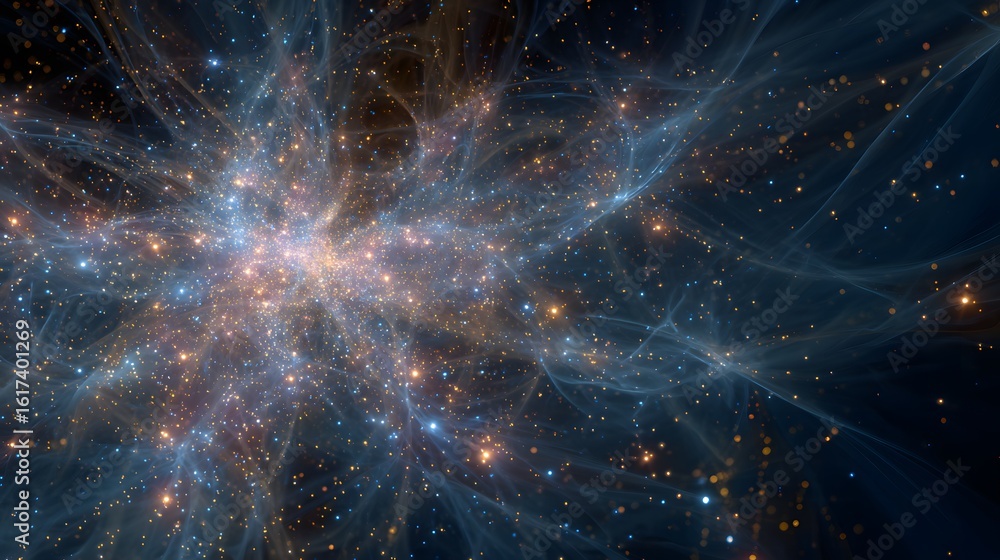 Poster a cosmic nebula with intricate patterns of light and color.