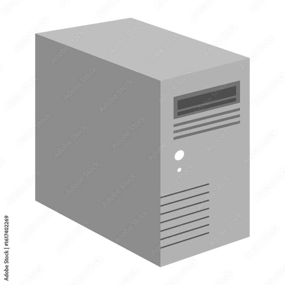 Poster an illustration of a generic gray desktop computer tower or server case, symbolizing modern technolo