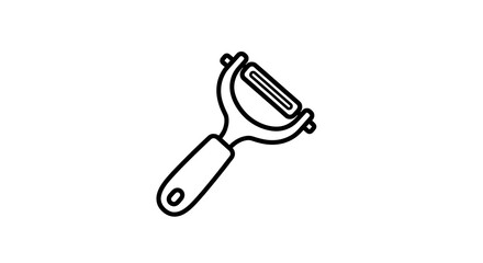 A black and white outline of a y shaped peeler with a handle on a plain white background