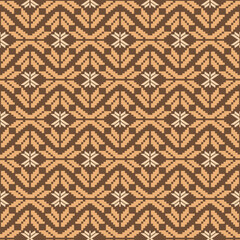 Brown Tone Traditional Embroidery Art Abstract with Pixel Art Designs for Textile Print