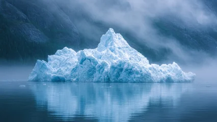 Rugzak Majestic glaciers and icebergs in distance reflect beautifully on calm water, creating serene and tranquil atmosphere © Lampieng