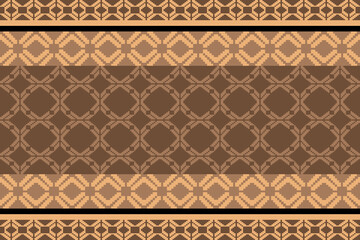 Brown Tone Traditional Embroidery Art Abstract with Pixel Art Designs for Textile Print