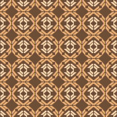 Brown Tone Traditional Embroidery Art Abstract with Pixel Art Designs for Textile Print