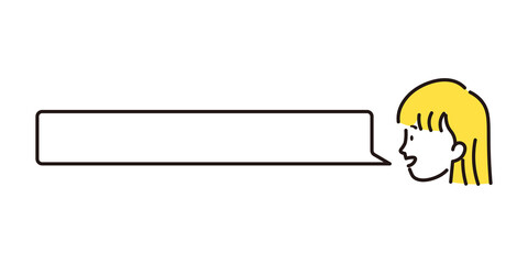 笑顔のビジネスウーマンと吹き出しのシンプルなイラスト素材