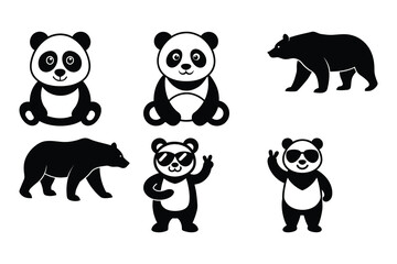Black and white pandas and bears illustration cartoon