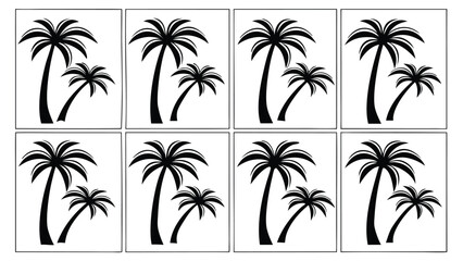 Black silhouette palm trees against white background