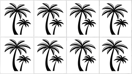 Fototapeta premium Black silhouette palm trees against white background