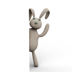 Plush Bunny Rabbit Cute, Charming and Funny Toy. 3D Illustration. File with Clipping Path.