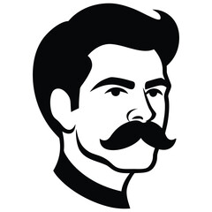 Stylish Monochrome Portrait:  A Dapper Gentleman with a Distinguished Mustache, a man with a mustache