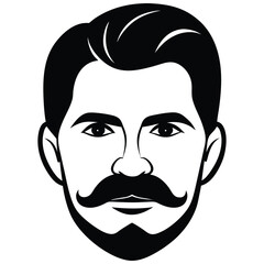 Stylish Man's Face; Vector Art, Monochrome Portrait,  Strong Features,  Sharp Lines,  Retro Design,  Masculine Icon.
